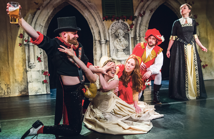 Shit-Faced Shakespeare’s shows rely on actors’ inebriation for comic effect, but in most productions being drunk on stage would be highly unprofessional. Photo: Tristram Kenton