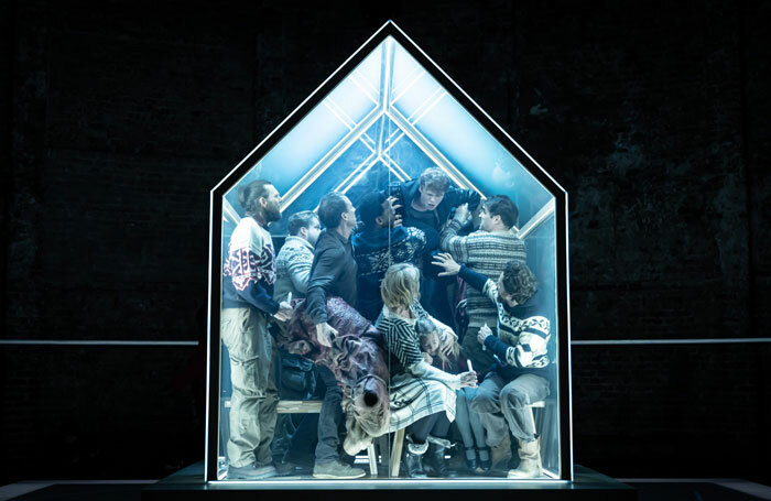 The cast of The Hunt at Almeida Theatre, London. Photo: Marc Brenner