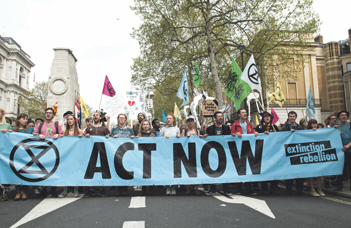 Extinction Rebellion climate change protest in Parliament Square, London, in April 2019.