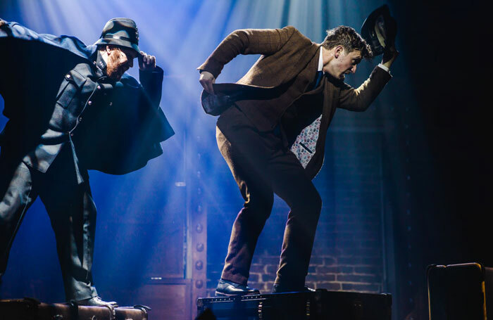 Jonathan Bourne and Max Hutchinson in The 39 Steps at Barn Theatre, Cirencester. Photo: Eve Dunlop