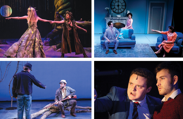 Top left: AMTA students in Legally Blonde. Top right and bottom left: students at Pace University. Bottom right: students at the University of Minnesota/ Photos: Scott Wynn/Dan Norman