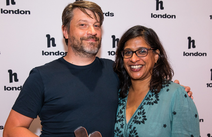 Ben Ringham and Indhu Rubasingham at the h100 Awards. Photo: Hayley Farr