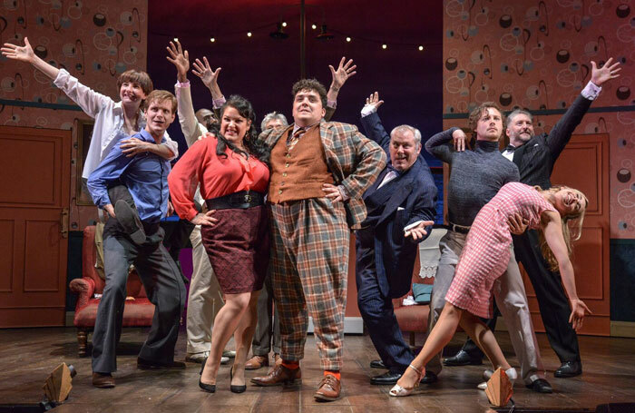 The cast of One Man Two Guvnors at Derby Theatre