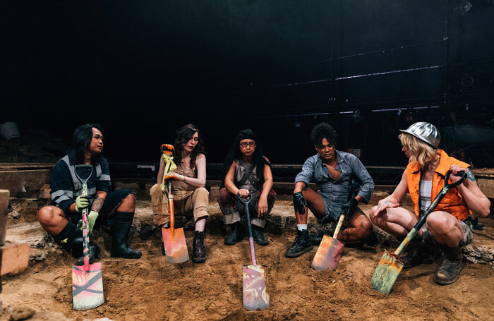 The cast of We Dig at Ovalhouse, London. Photo: Rosie Powell