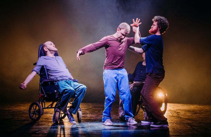 Purposeless Movement by Robert Softley Gale – a dance theatre piece specifically written for four men with cerebral palsy. " 20% of actors have disabilities says Dorothy Laity. Photo: Mihaela Bodlovic