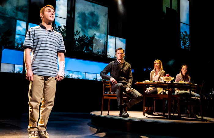 Sam Tutty and the cast of Dear Evan Hansen at Noel Coward Theatre, London. Photo: Matthew Murphy