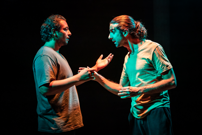 Irfan Shamji and Scott Karim in The Arrival at Bush Theatre, London.  Photo: Marc Brenner