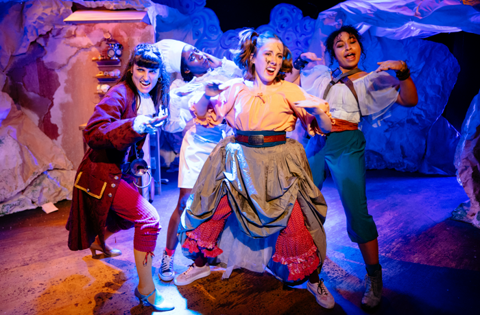 Louise Beresford, Helena Morais, Anna Spearpoint, Anais Lone in The Fairytale Revolution: Wendy's Awfully Big Adventure at Theatre503. Photo: Helen Murray