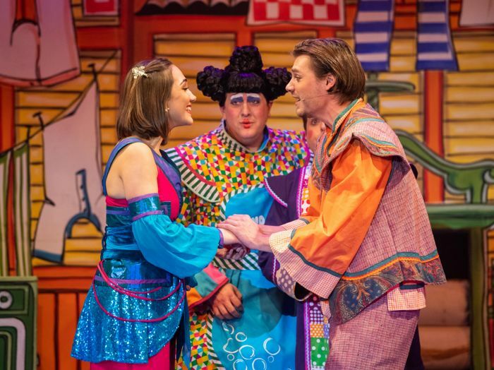 Esme Rothero, Ben Eagle and James Squire in Aladdin at the Roses Theatre