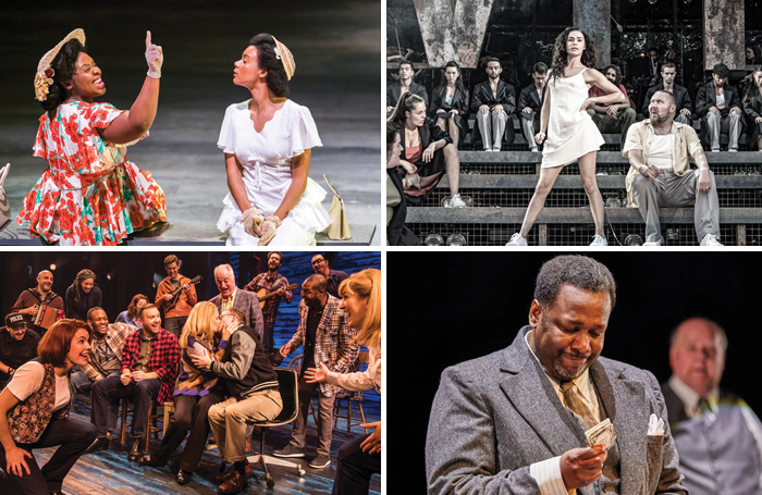 Casting directors for these productions are among those recognised in the theatre categories (clockwise from top left}: Small Island, Evita, Death of a Salesman and Come from Away. Photos: Tristram Kenton/Marc Brenner/Brinkhoff Moegenburg/Matthew Murphy