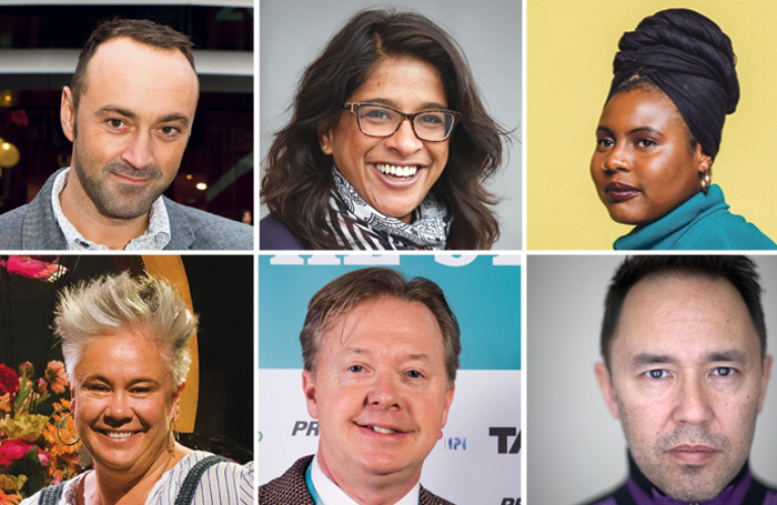 Top row from left: Chris Stafford, Indhu Rubasingham, Tobi Kyeremateng. Photos: Ellie Kurtz/Mark Douet/Louise Haywood-Schiefer. Bottom row: Emma Rice, Ed Snape, Daniel York. Photos: Steve Tanner/Alex Brenner