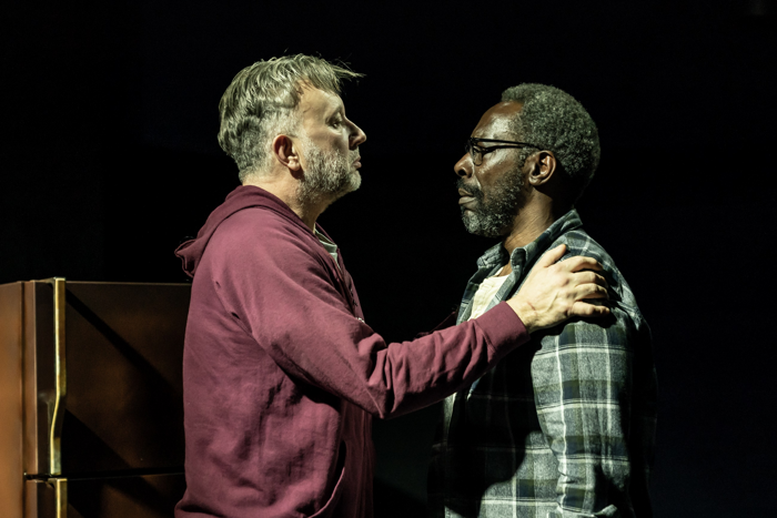 Gary Beadle and Jasper Britton in Sunset Limited at the Boulevard Theatre. Photo: Marc Brenner