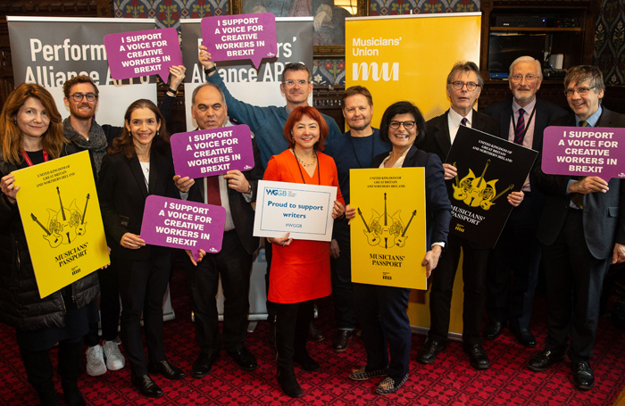 MPs peers and entertainment union members at the parliamentary briefing. Photo: Mark Thomas
