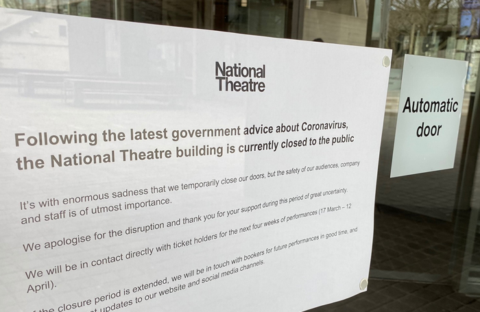 The entrance door to the National Theatre earlier today (March 17, 2020)