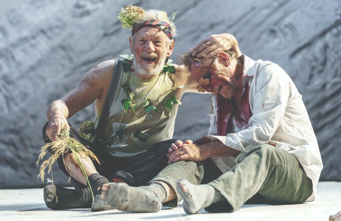 Ian McKellen as Lear and Danny Webb as Gloucester in Chichester Festival Theatres King Lear. Photo M