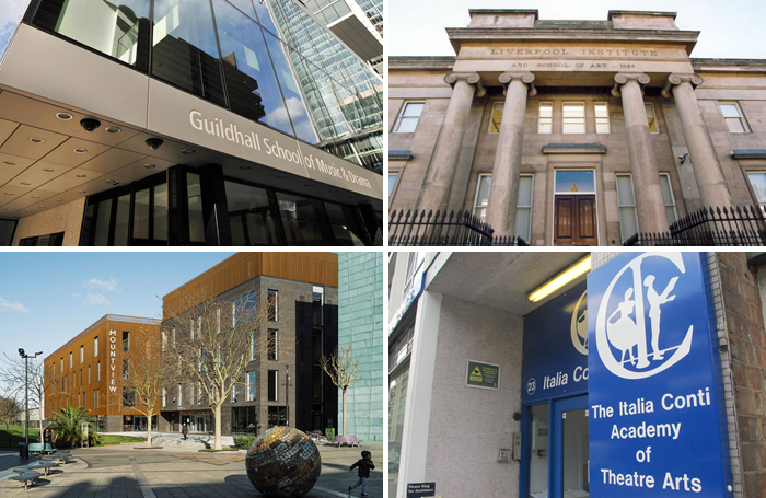 Clockwise from top left: Guildhall School of Music and Drama, LIPA, Italia Conti Academy of Performing Arts, Mountview – members of the Federation of Drama Schools. Photo: Hugo Glendinning