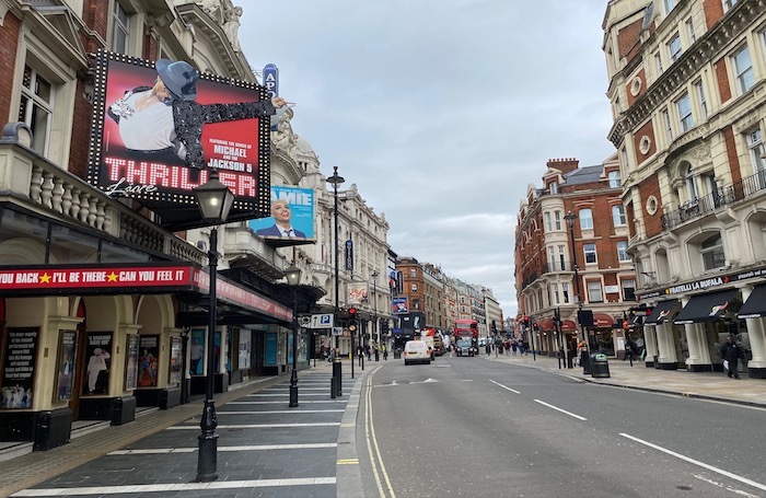 London's West End, where theatres remain closed. Photo: Alistair Smith