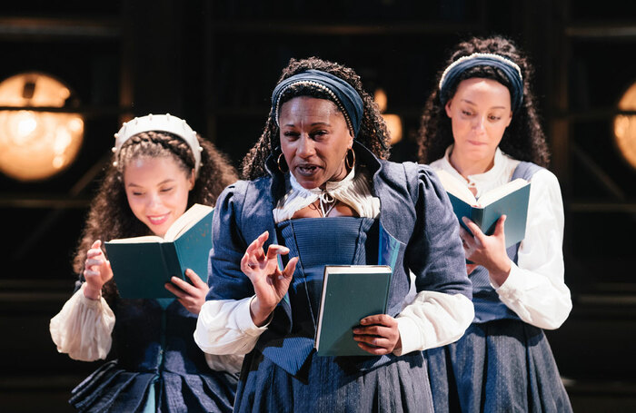 Saffron Coomber, Adelle Leonce and Clare Perkins in Emilia at the Vaudeville Theatre 