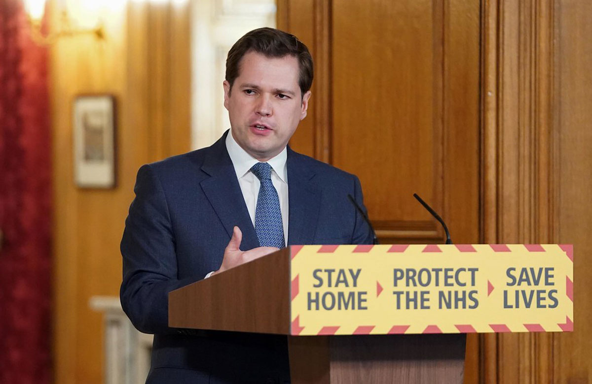 Robert Jenrick holding an earlier Covid-19 briefing. Photo: Pippa Fowles/No 10 Downing Street