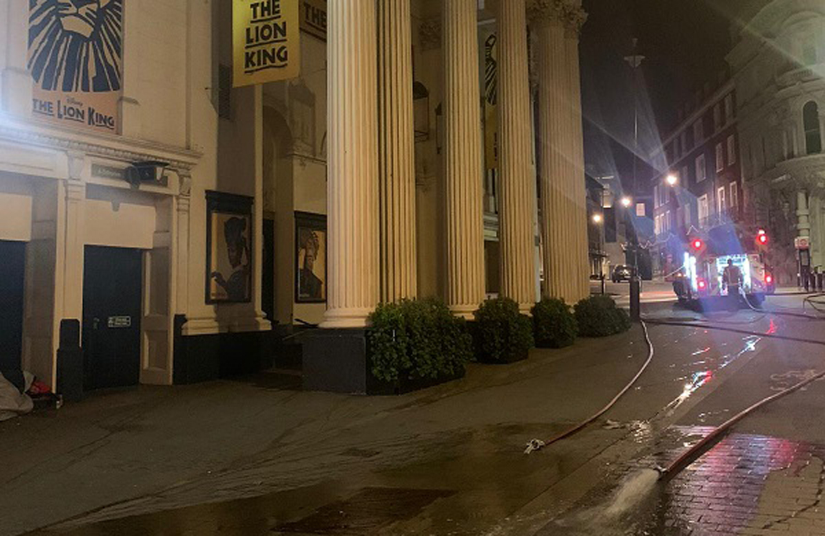 Firefighters attending the flood at the Lyceum Theatre in the West End. Photo: London Fire Brigade