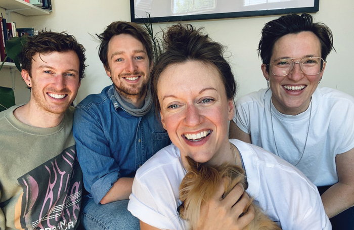 Nicki Hobday with her brother Peter Hobday (left), brother-in-law Stuart Turner (second left) and partner Hester Chillingworth (right) and their dog Peppers
