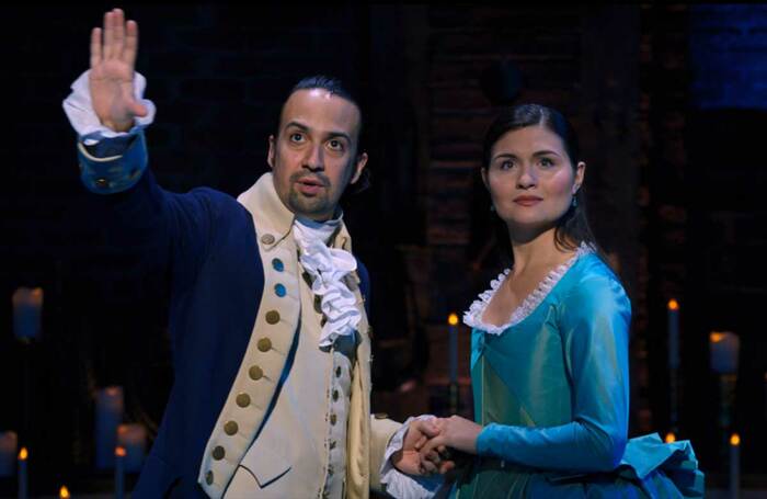 Lin-Manuel Miranda and Phillipa Soo in Hamilton. Photo: Nevis Productions/Disney Plus