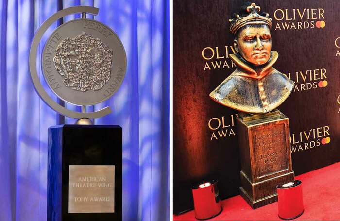 Tony award (left) and Olivier award (right). Photos: Shutterstock/Pamela Raith
