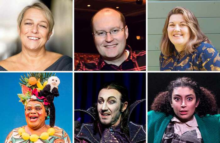 Top row: director Susie McKenna (photo: Darren Bell), Qdos' Michael Harrison (photo: Simon Hadley) and the Dukes Lancaster chief executive Karen O’Neill; bottom row: performers Clive Rowe, Paul O'Grady and Riana Duce