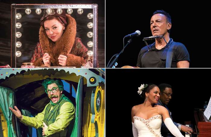 Top row: Sheridan Smith in Funny Girl, Bruce Springsteen. Photos: Marc Brenner/Robert DeMartin. Bottom row: Rufus Hound in Wind in the Willows, Audra McDonald in Lady Day at Emerson’s Bar and Grill. Photos: Tristram Kenton
