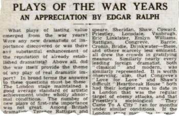 Plays of the war years – 75 years ago in The Stage