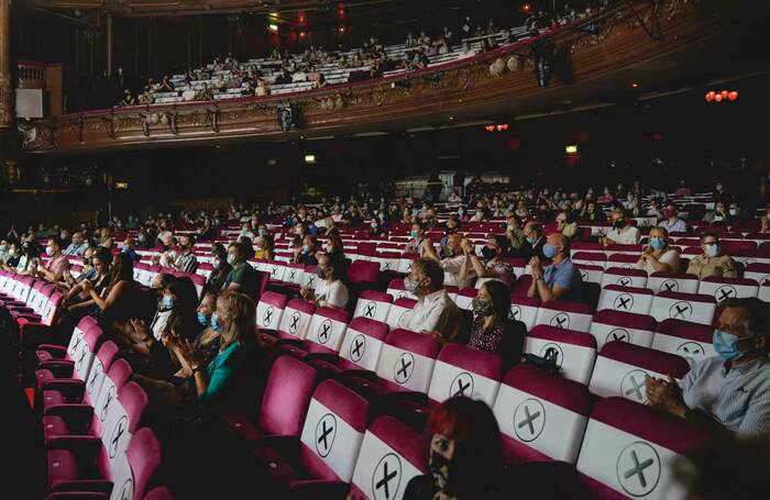 Audiences at 30% capacity at the London Palladium for Andrew Lloyd Webber’s socially distanced test event. Photo: Andy Paradise