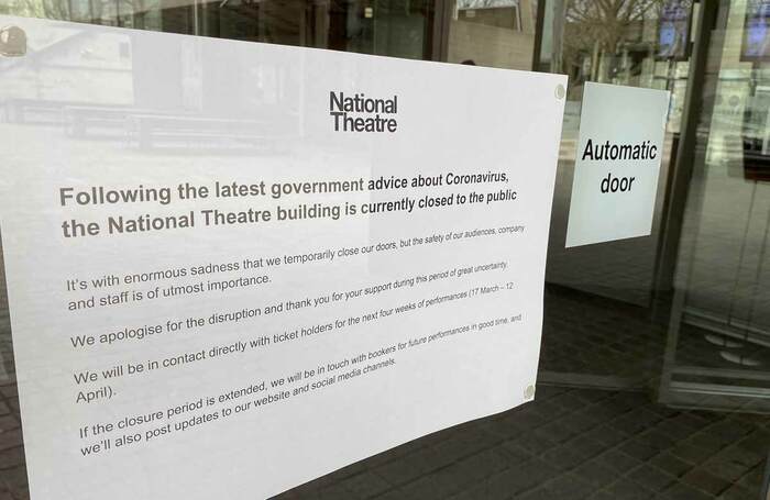 Signs on the doors of Londons National Theatre at the start of lockdown. Photo: Alistair Smith