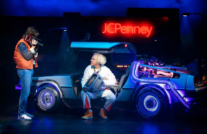 Olly Dobson as Marty McFly and Roger Bart as Doc Brown in Back to the Future. Photo: Sean Ebsworth Barnes