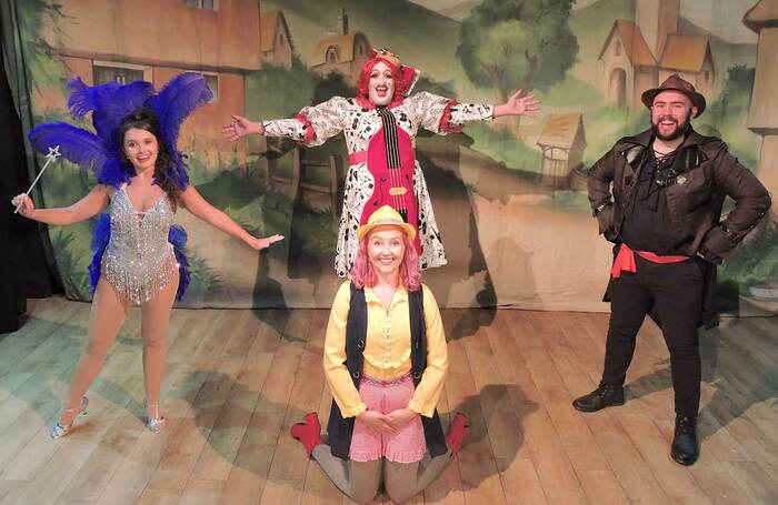 Rachel Warrick-Clarke, Daniel Page, Andrew Franklin, Tamsin Lynes (kneeling) in Pinocchio Gets Wood