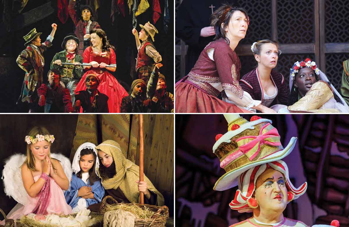 Our panel first starred in everything from Oliver! (top left); Much Ado About Nothing (top right); nativity plays (bottom left) and pantomime (bottom right). Photos: Alastair Muir/Tristram Kenton/Shutterstock