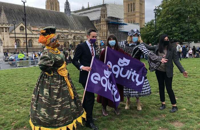 Protesters at the Parliament Square march with Equity general secretary elect Paul W Fleming (second from left). Photo: Giverny Masso