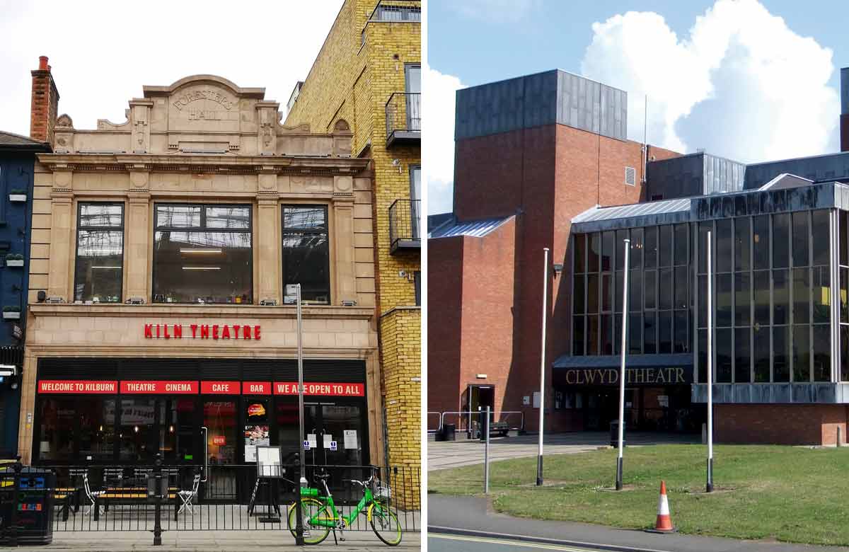 London's Kiln Theatre (photo: QueensOfTheHighRoad) and Theatr Clwyd in Wales