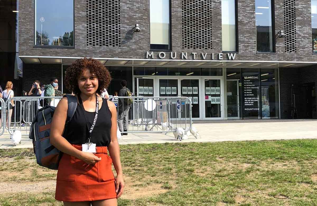 Student and scholarship winner Mikayla Moxam outside Mountview