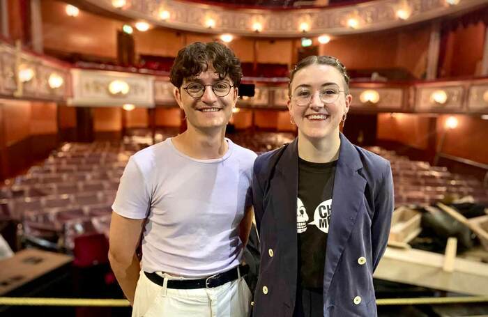 Toby Marlow and Lucy Moss on stage at the West End's Lyric Theatre. Photo: Radio 1 Newsbeat