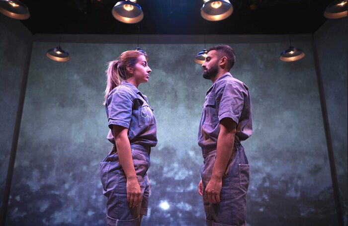 Ayesha Fazal and Dominic Coffey in VR show Petrichor, which brought a socially distanced audience into Theatre Royal Stratford East. Photo: Ray Chan