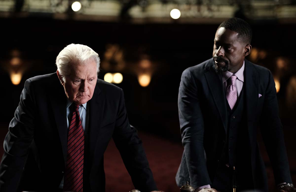 Michael Sheen and Sterling K Brown in the West Wing. Photo: Eddy Chen/HBO MAX