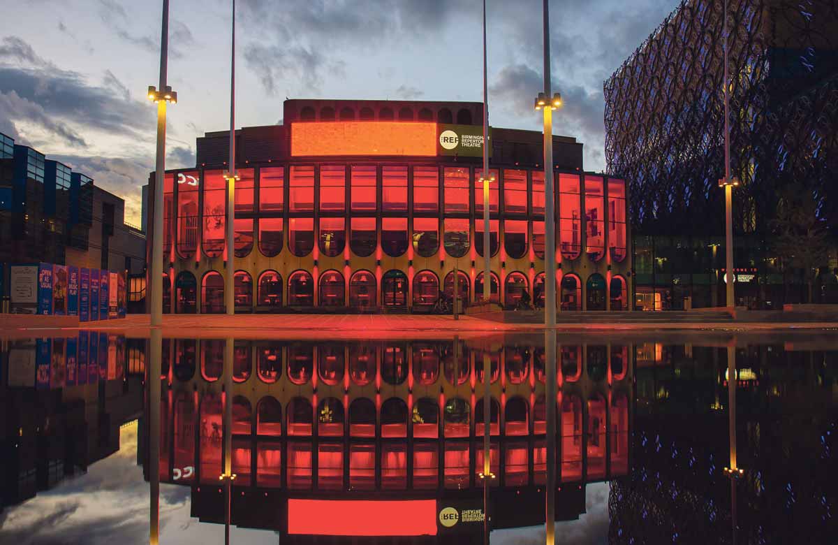 Birmingham Rep lit up for the Light It in Red campaign. Photo: Hannah Kelly