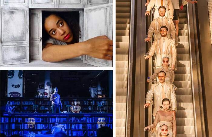 Creation Theatre's past shows, clockwise from top left: Alice – A Virtual Theme Park, Brave New World at the Westgate Shopping Centre and Dracula at the London Library. Photos: Richard Budd