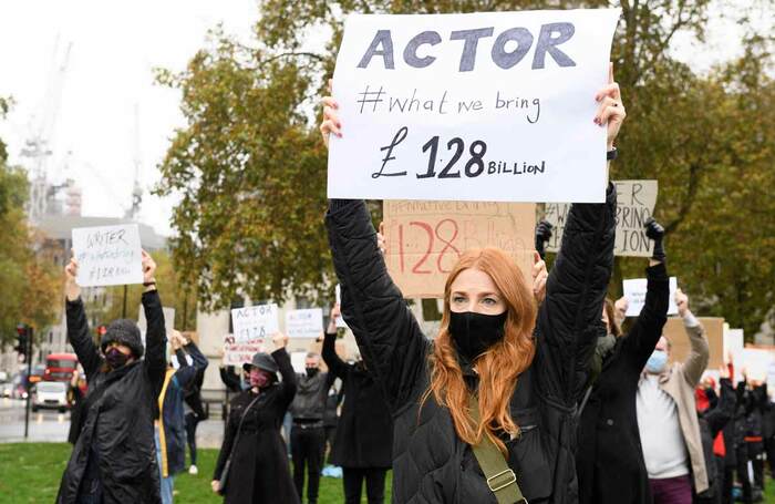 Actor Rosalie Craig at the protest outside the Houses of Parliament on October 29