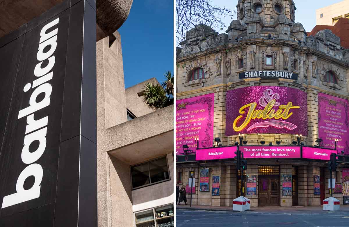 London venues the Barbican and Shaftesbury Theatre. Photos: Shutterstock 