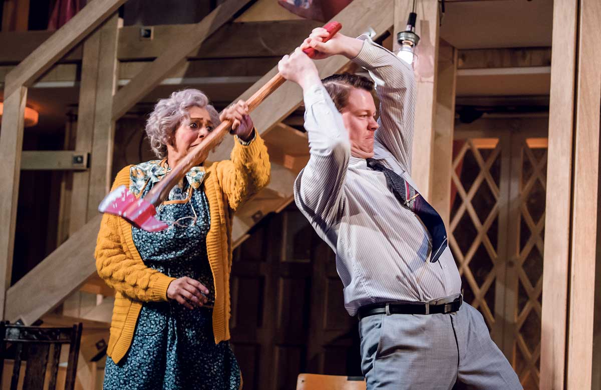 Meera Syal and Daniel Rigby in Noises Off at the Lyric Hammersmith Theatre in 2019. Photo: Tristram Kenton