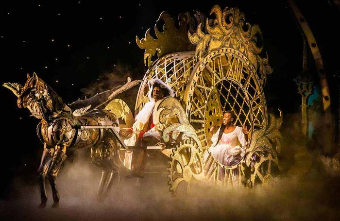 Tim Frater and Gabrielle Brooks in Cinderella at Nottingham Playhouse. Photo: Pamela Raith