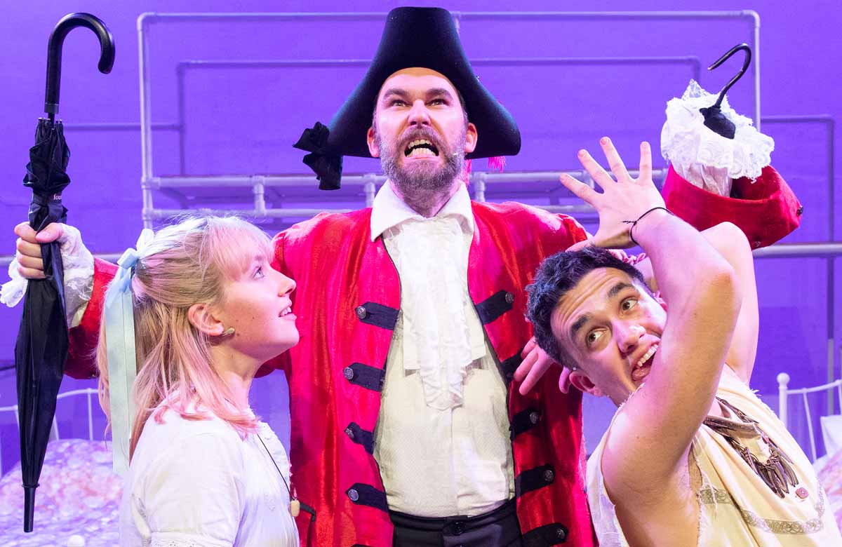 Flora Squires, Marcus Churchill and Felipe Pacheco in Peter Pan at Alban Arena. Photo: Elliott Frank