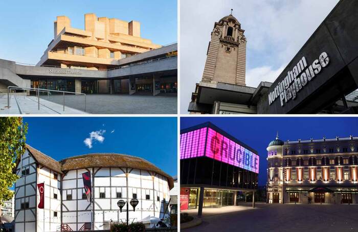 Institutions surveyed include the National Theatre, Nottingham Playhouse, Sheffield Theatres and Shakespeare's Globe. Photos: Alex Brenner/Shutterstock/Craig Fleming