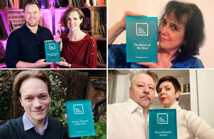 Clockwise from top left: Theatr Clwyd's Liam Evans-Ford and Tamara Harvey, Nica Burns, Belarus Free Theatre's Nicolai Khalezin and Natalia Kaliada, and Jermyn Street Theatre's Tom Littler